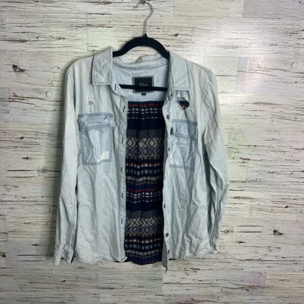 Rails Light Wash Denim Shirt Blouse| Rails Chambray Porter Blouse plaid xs